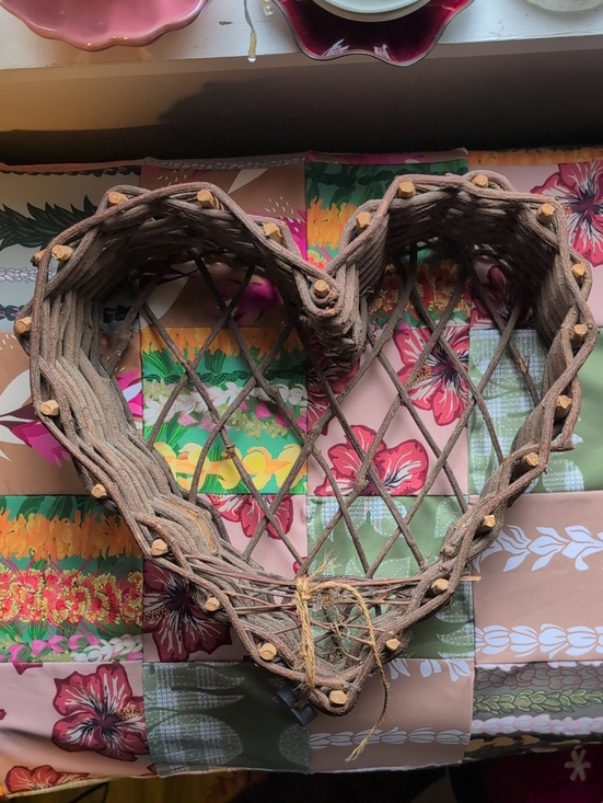 Handmade Other - Woven Heart Shaped Decorative Basket - Brown